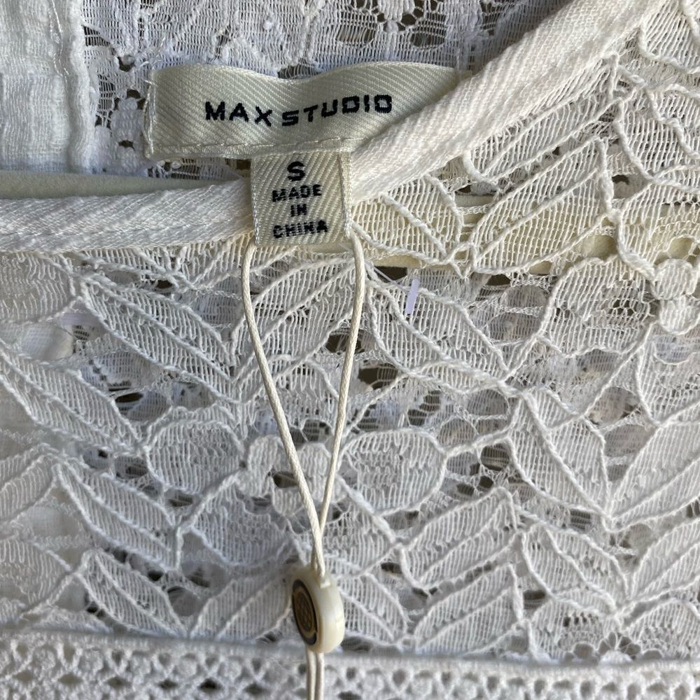 NWT - Max Studio Sleeveless Crochet Lace Cotton Gauze Woven White Top Size: S - Picture 7 of 10